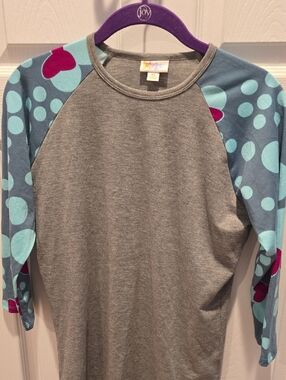 LuLaRoe Disney Top with Teal Dot Sleeves